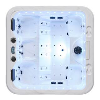 Social 5-Person 47-Jet 240 Volt, Hot Tub with Cloud Gray Interior, Waterfall, and Bluetooth | The Home Depot