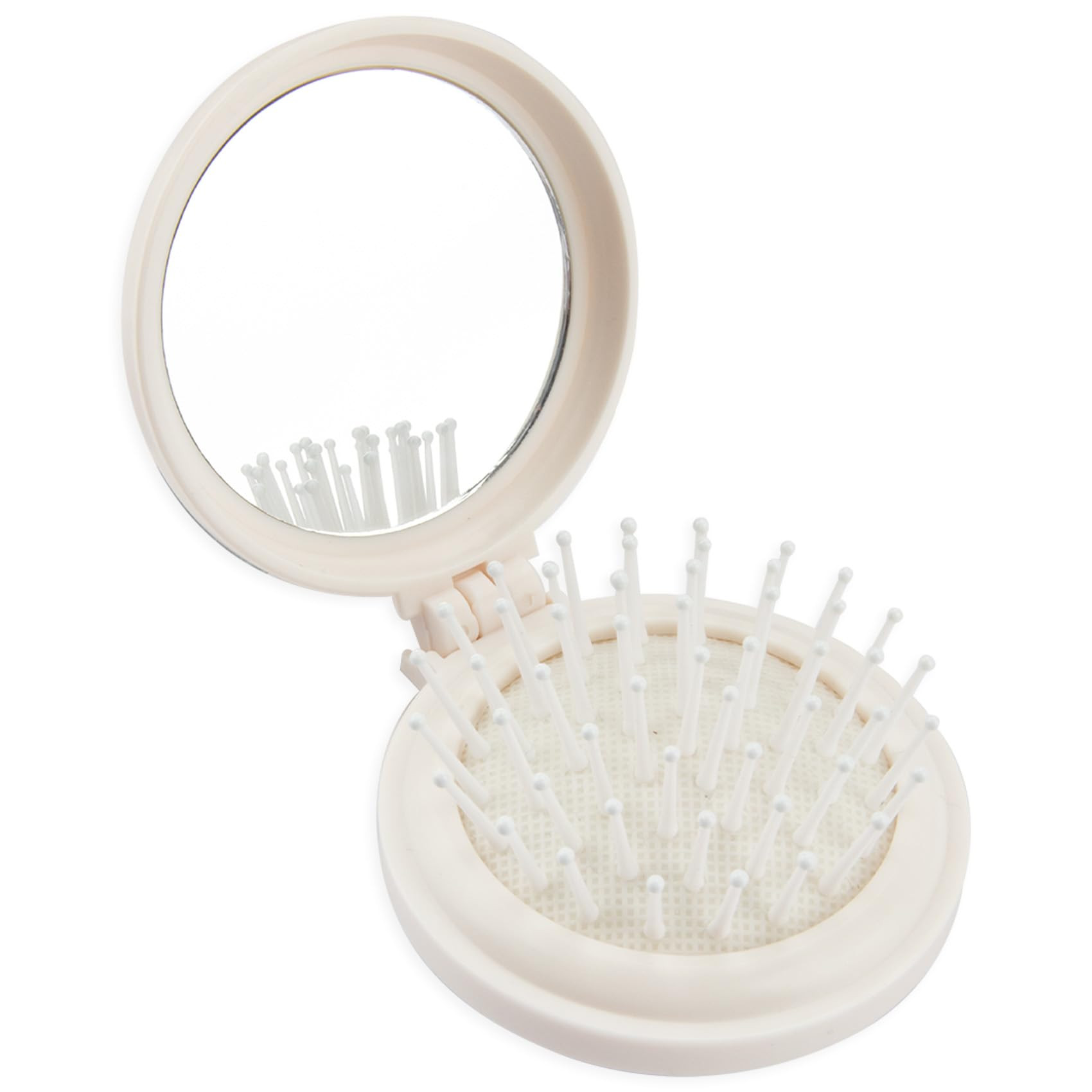 White Foldable Compact Hair Brush with Mirror and Comb for Travel and Purse | Amazon (US)