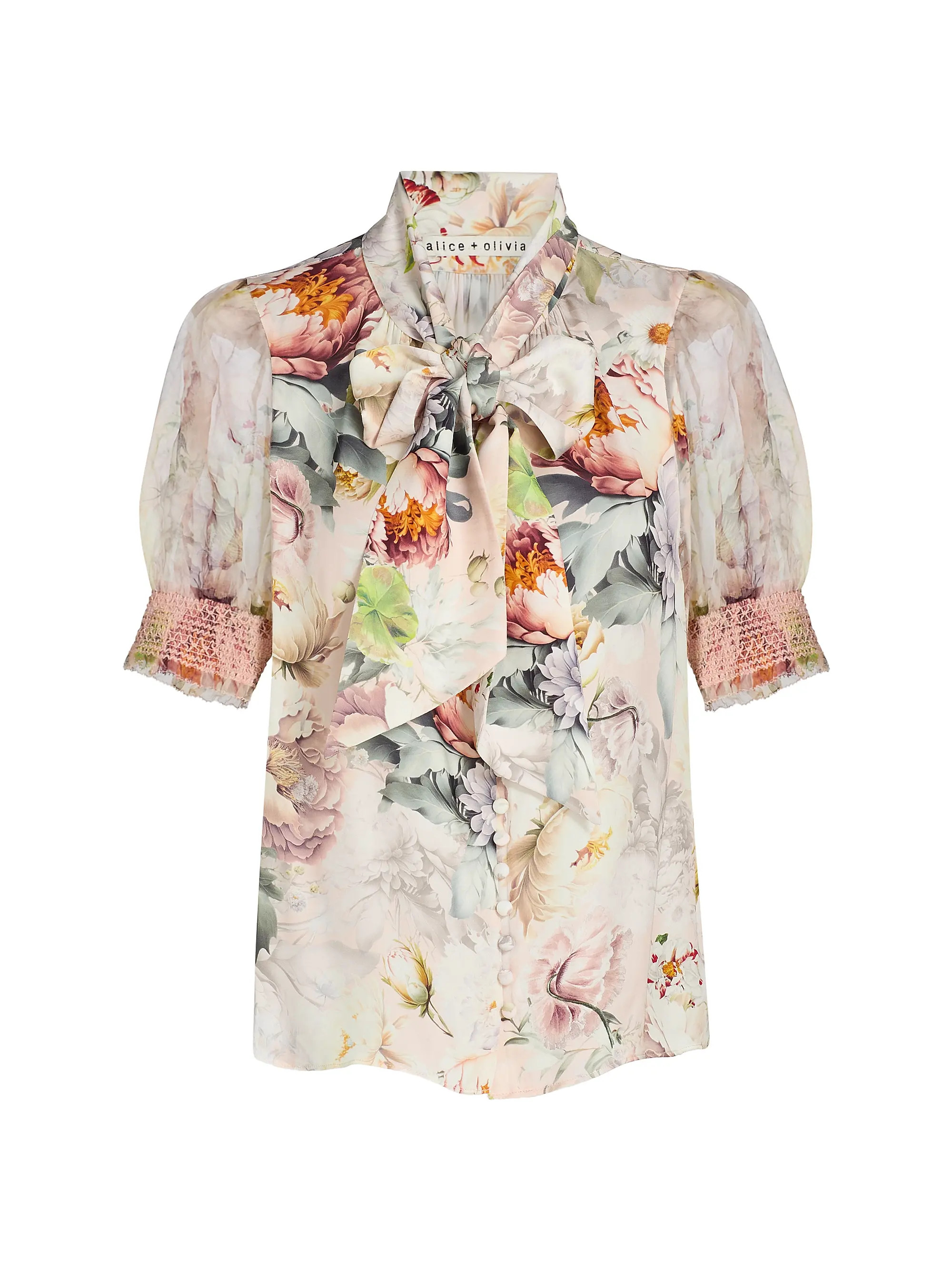 ALICE + OLIVIA Brentley Floral Tieneck Blouse | Saks Fifth Avenue | Saks Fifth Avenue
