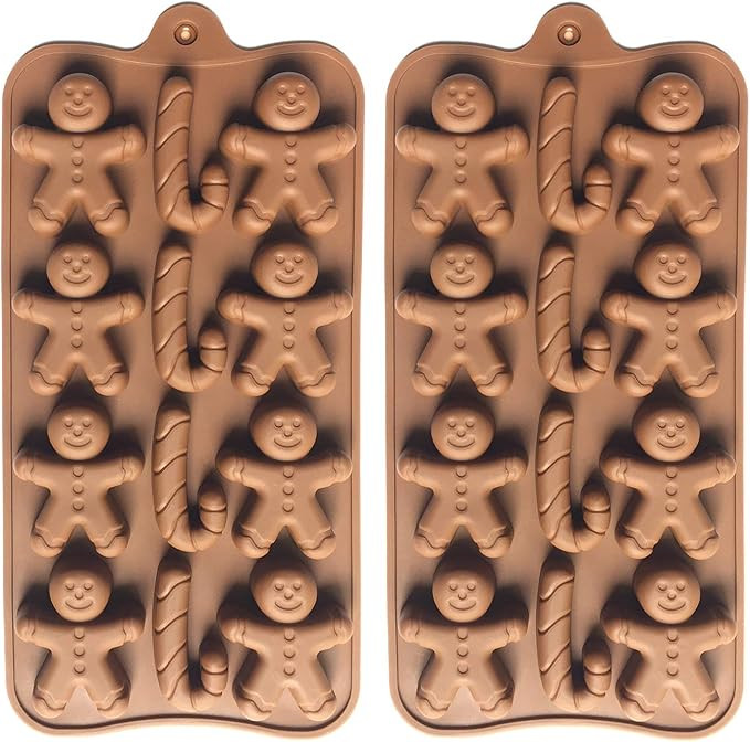 2pcs Christmas Silicone Molds for Baking Jelly Soap, Candy Cane, Gingerbread Men Chocolate Candy ... | Amazon (US)