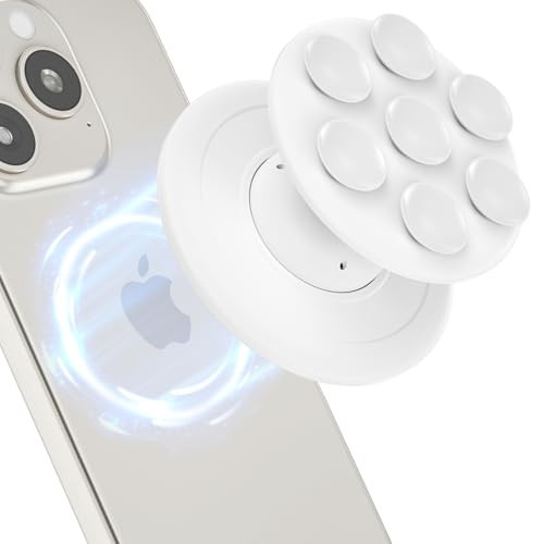 AUROX Magnetic Phone Grip for Magsafe Phone Grips, Magnetic Suction Cup Collapsible Phone Grip Holder for iPhone 17 16 15 14 13 12 Series, Magneticc Silicone Phone Gripp for Videos and Selfies, White | Amazon (US)