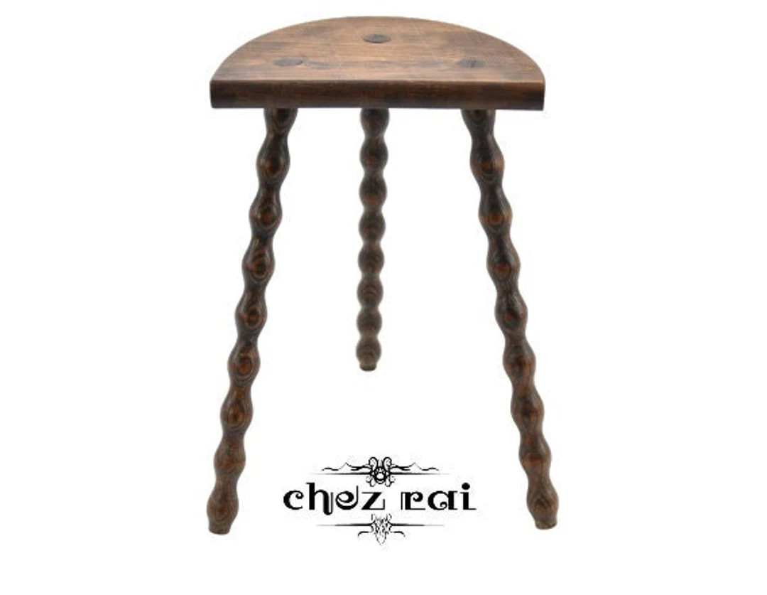 Vintage French 18 Medium Wooden Height Bobbin Unbraced D Stool Plant Stand Wood Demi Lune Taboure... | Etsy (US)