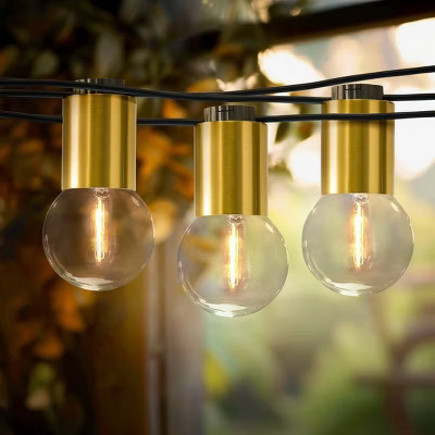 Brightech 12-Bulb LED Glow Antique Brass 1W 26ft 2700K G40 Indoor Outdoor Plug-in Orb and Globe String Lights Clear Bulb Black Wire | Target