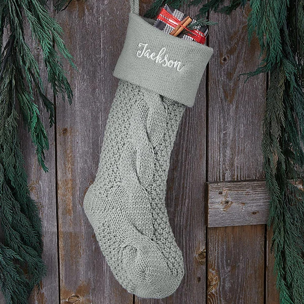 Grey Cozy Cable Knit Personalized Christmas Stocking | Personalization Mall