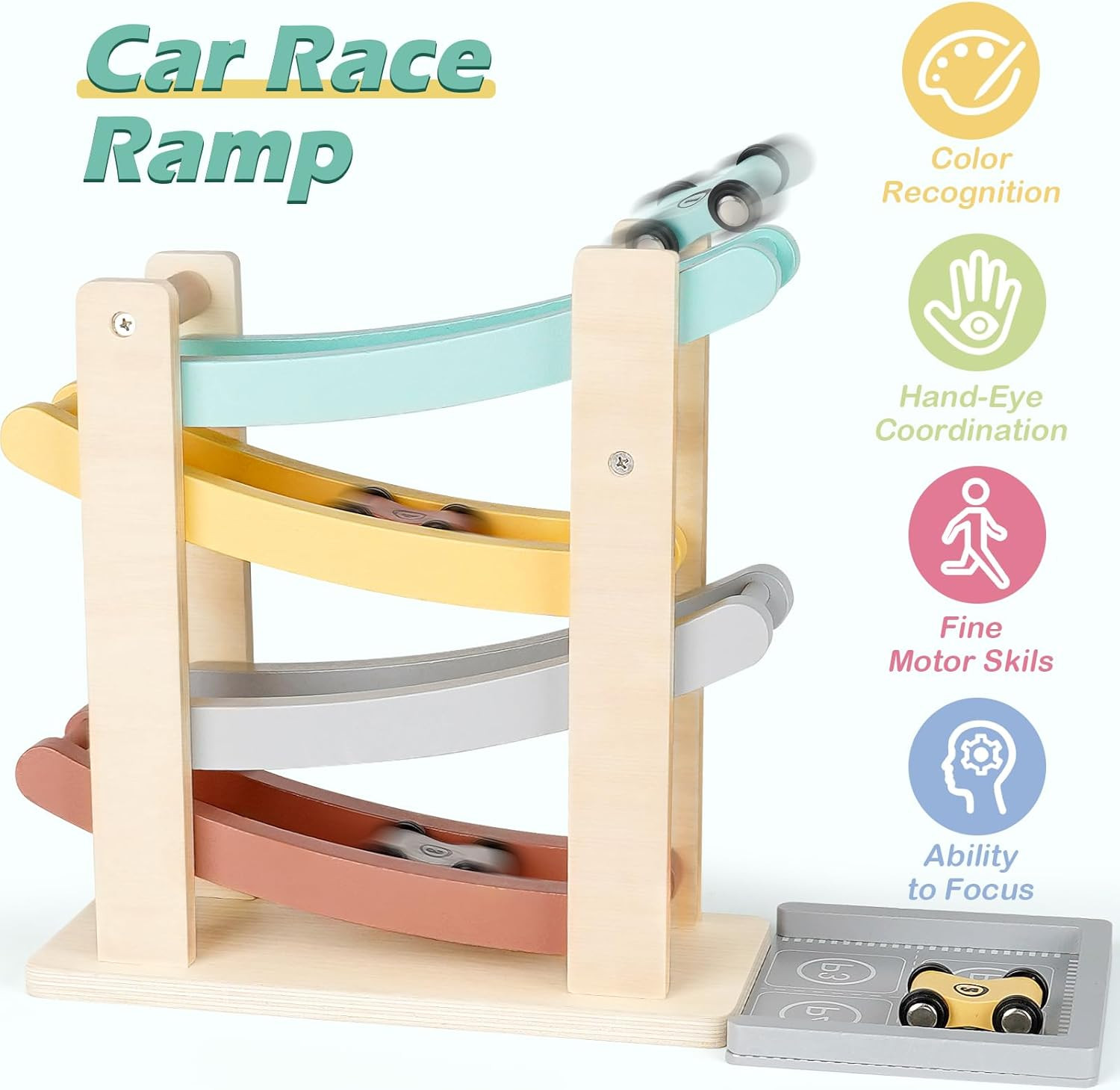 Car Ramp Toys for One Year Old Boy Birthday Gifts, Wooden Montessori Toys for 1 2 Year Old, Race ... | Amazon (US)