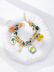 1pc Handmade Woven Fruit Pendant Bracelet For Women - Includes Lemon, Palm Tree, Bow Pendant - Bo... | SHEIN
