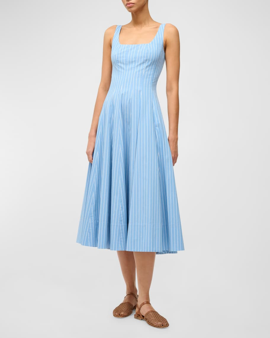 Wells Pinstripe Cotton Poplin Sleeveless Midi Dress | Neiman Marcus