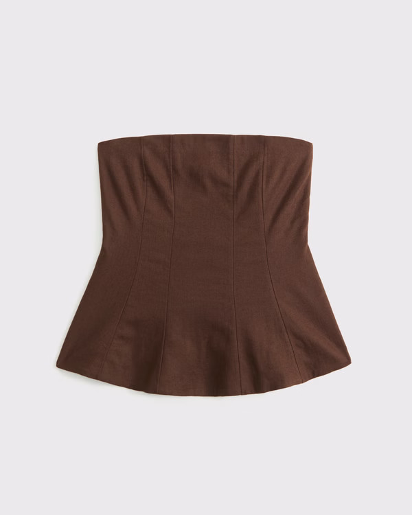 Linen-Blend Strapless Peplum Top | Abercrombie & Fitch (US)