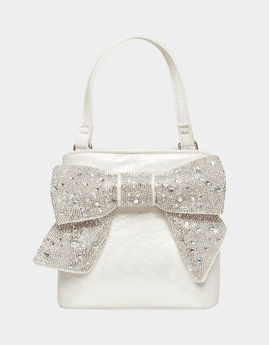 GLITTERATZI BOW TOP HANDLE BAG SILVER | Betsey Johnson