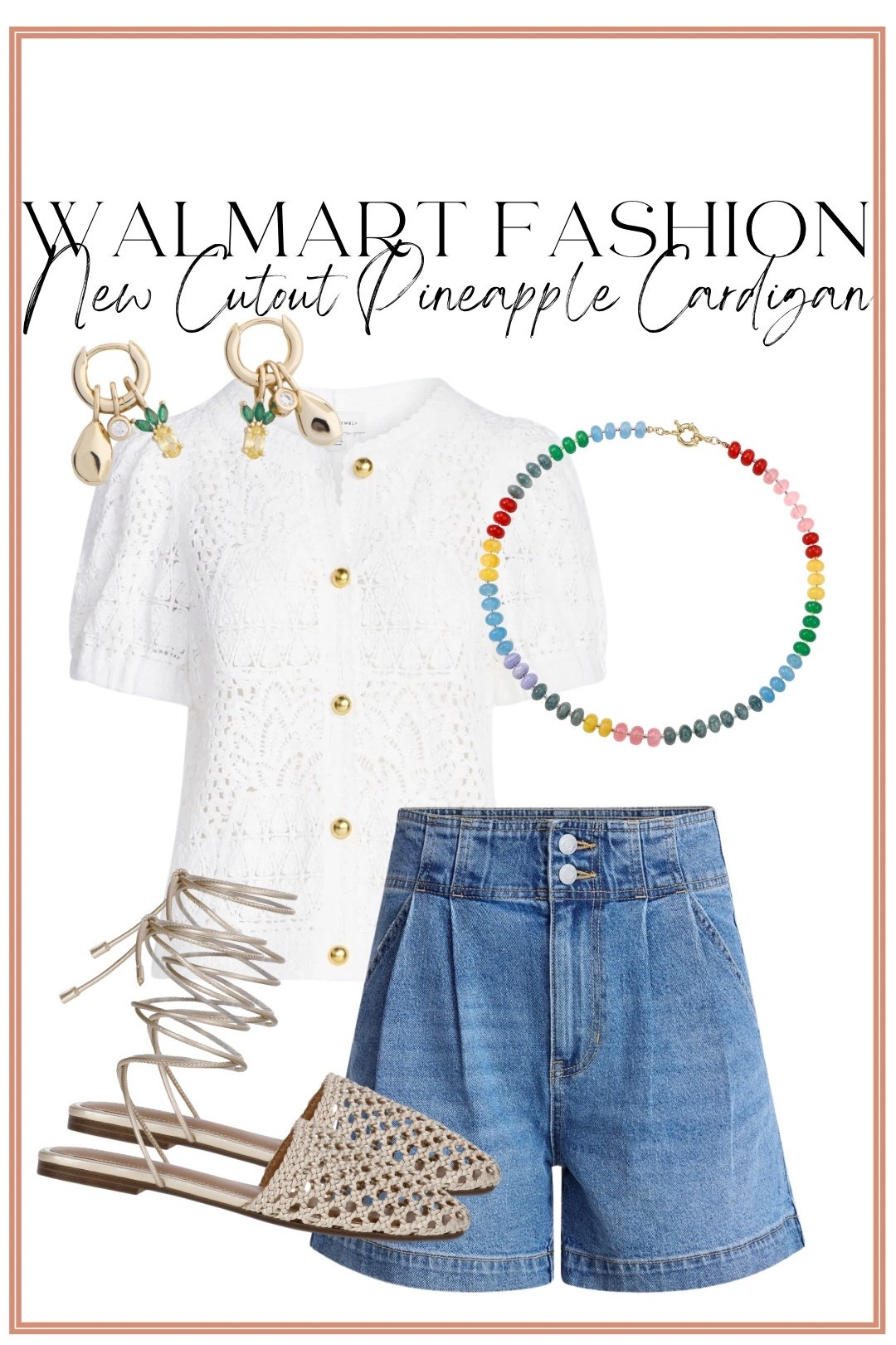 This new Walmart fashion find is giving boutique vibes without the boutique price tag! 🤍🍍 The cutout pineapple cardigan is such a fun statement piece for summer, and I love it paired with these flattering denim shorts, woven lace-up flats, and colorful accessories for an effortless vacation-ready look.

Perfect for beach trips, summer dinners, resort wear, cruises, and everyday warm-weather outfits. The intricate knit detail and gold buttons make it look so much more expensive than it is!

✨ Linking everything in my LTK!

#WalmartFashion #WalmartFinds #SummerStyle #AffordableFashion #VacationOutfit #ResortWear #DenimShorts #SummerOutfitIdeas #FashionOver30 #MomStyle #WalmartStyle #BudgetFriendlyFashion #SummerWardrobe #CuteSummerOutfit #LTKStyle

#LTKootd #LTKPetite