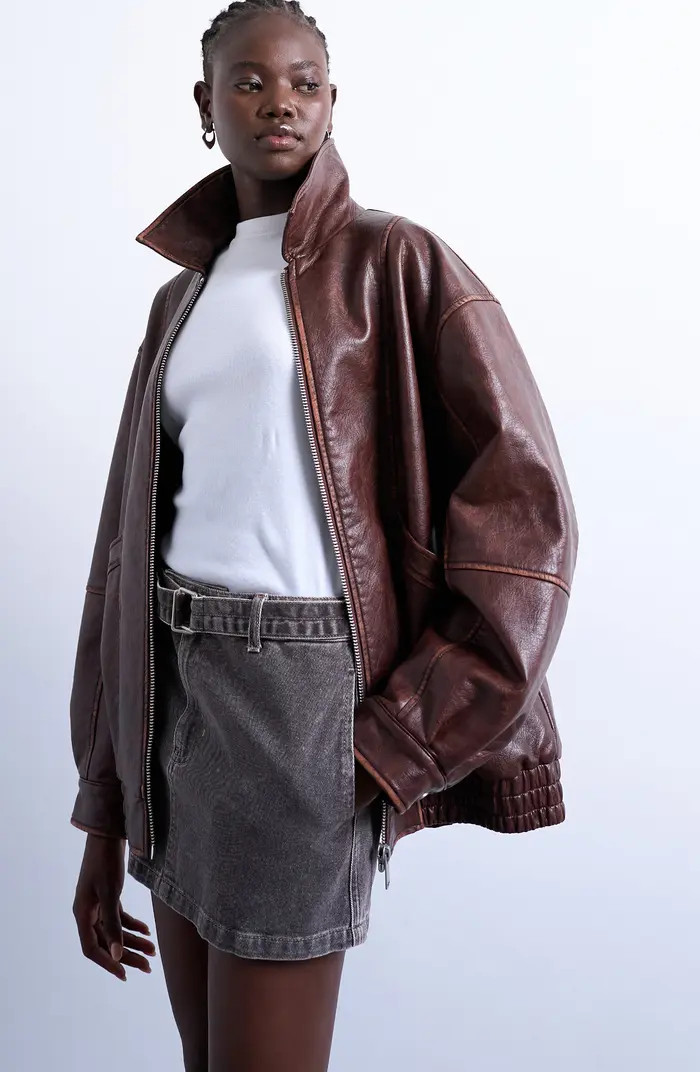 Oversize Faux Leather Bomber Jacket | Nordstrom