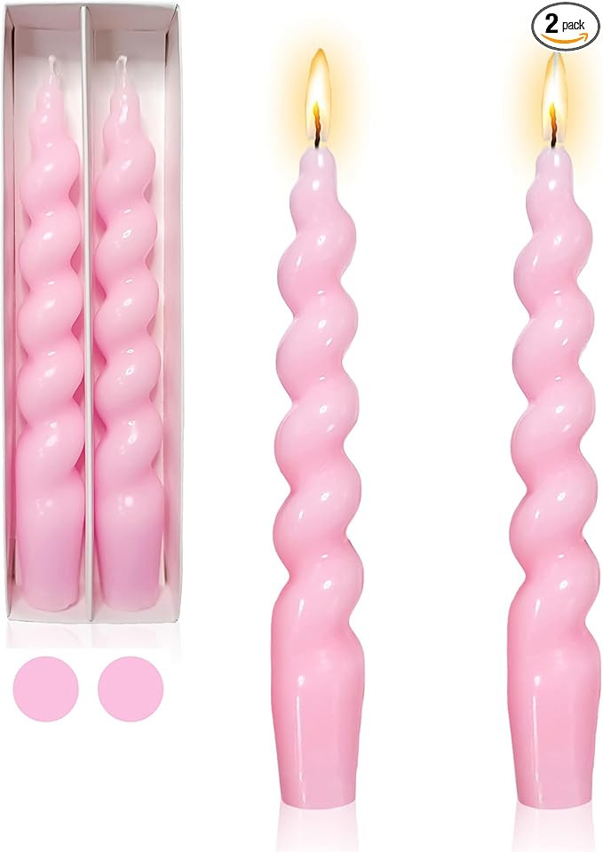 Short Taper Candle Pink Candlesticks -7 Inches Spiral Tapered Candles Small Twisted Candlestick 2... | Amazon (US)