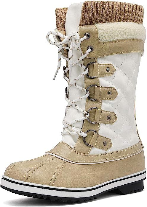 Amazon.com | DREAM PAIRS Women's Monte_02 Beige White Mid Calf Waterproof Winter Snow Boots Size ... | Amazon (US)