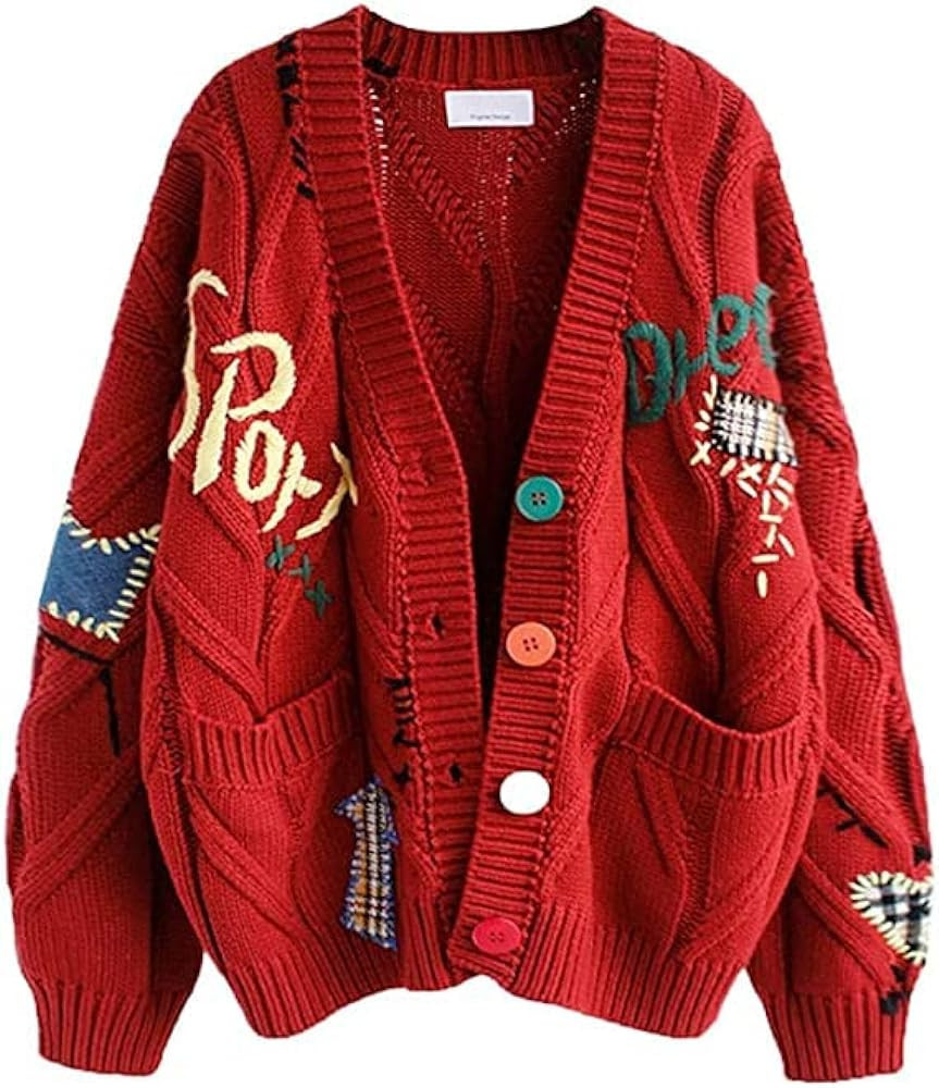 Womens Cute Cable Knit Red Cardigan Outfit Cardigan Sweater Cardigan Sweaters Amazon Cardigan Set | Amazon (US)