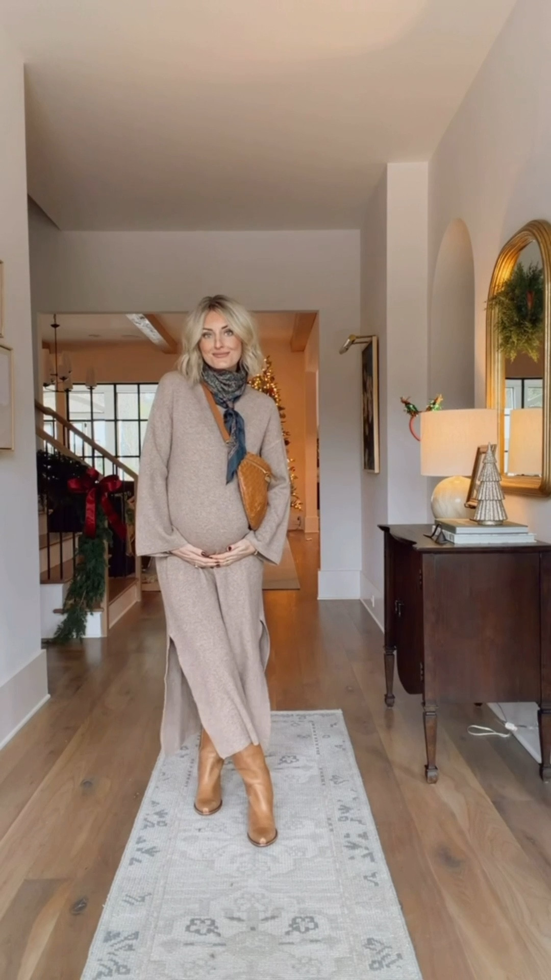 This sweater dress is such a good staple! I got it last year and love it! It even works well with the bump this far along in my pregnancy! Wearing an XS in dress!

Loverly Grey, Tuckernuck, winter outfit, sweater dress, coat, winter coat, satin scarf, belt bag, maternity 

#LTKSeasonal