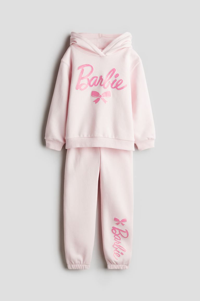 2-piece Printed Sweatshirt Set - Long sleeve - Long - Light pink/Barbie - Kids | H&M US | H&M (US + CA)