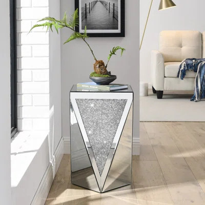 Inverted Triangular Mirrored Coffee Table With Crystal Diamond Inlays | Wayfair North America