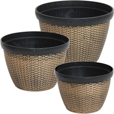 Sunnydaze Modern Decorative Resin Faux Basketweave Planter - 13", 15", and 17" Diameter - 3-Piece Set | Target