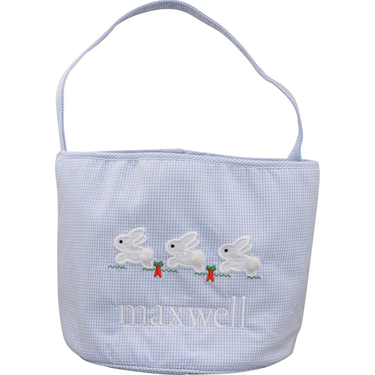 Blue Gingham Applique Bunnies Easter Basket | Cecil and Lou