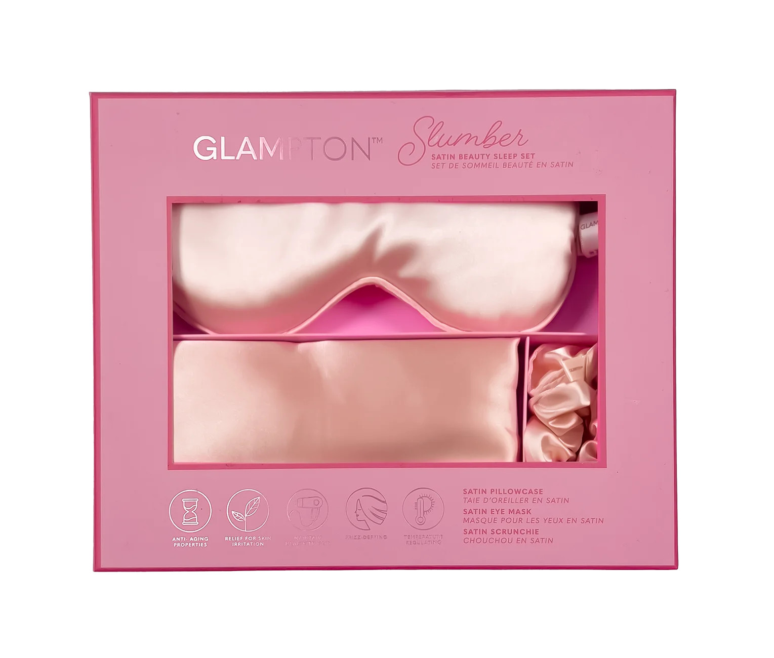 Glampton Slumber Satin Beauty Sleep Set, Peach, 3-Piece Set with Pillowcase, Eye Mask, and Scrunc... | Walmart (US)