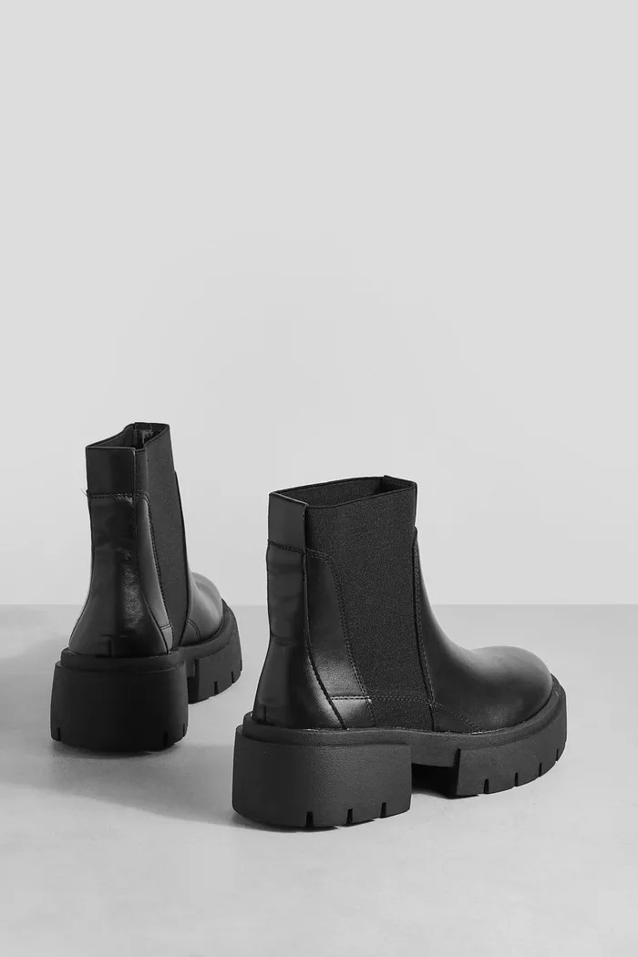 Wide Width Knit Detail Chunky Chelsea Boots | boohoo (US & Canada)