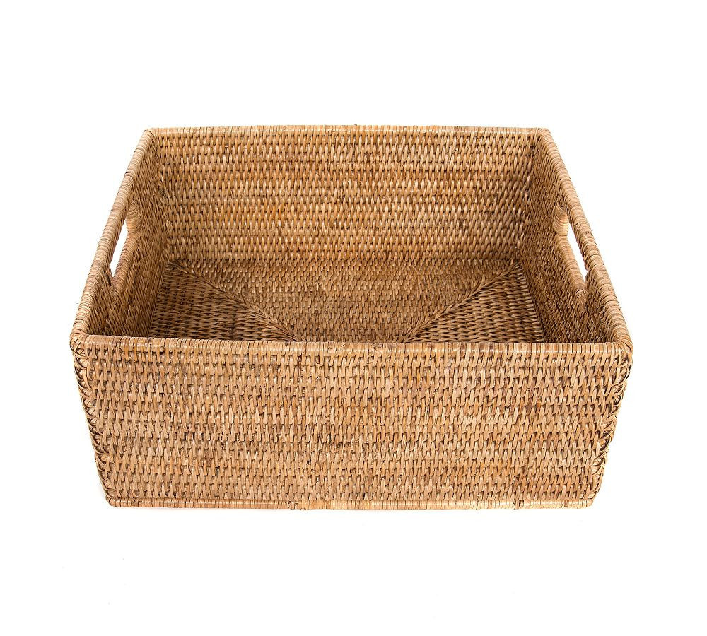 Tava Handwoven Rattan Rectangular Storage Basket, Medium, Natural