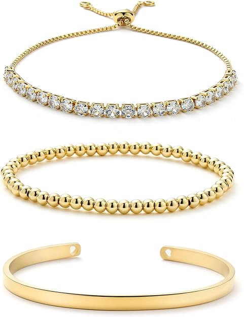 Starain 18K Gold Plated Tennis Bracelets for Women White Cubic Zirconia Bling Bracelet,Gold Coppe... | Amazon (US)