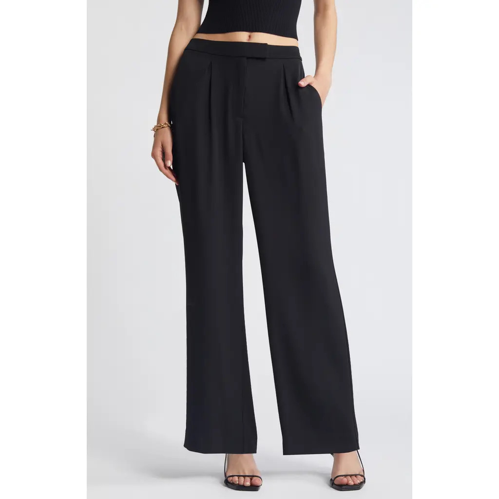 Open Edit Pleated Wide Leg Pants in Black at Nordstrom, Size 0 | Nordstrom