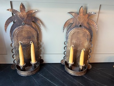 Handmade Early American/Primitive Tin Wall Sconces/Pair /Signed/Dated | eBay US