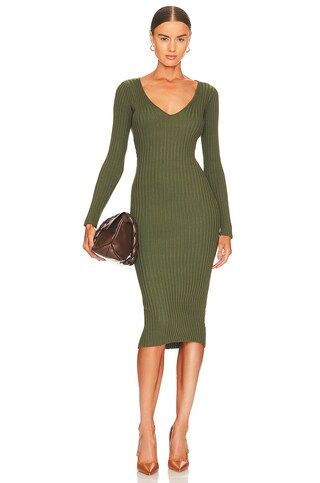 NBD Bekah Deep V Midi Dress in Olive Green from Revolve.com | Revolve Clothing (Global)