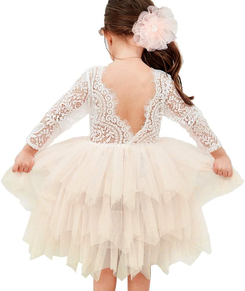 Amazon.com: Topmaker Backless A-line Lace Back Flower Girl Dress (5Y, Sleeve-Ivory): Clothing, Sh... | Amazon (US)