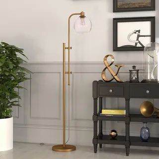 Antho Height Adjustable Floor Lamp with Glass Shade - Brass | Bed Bath & Beyond