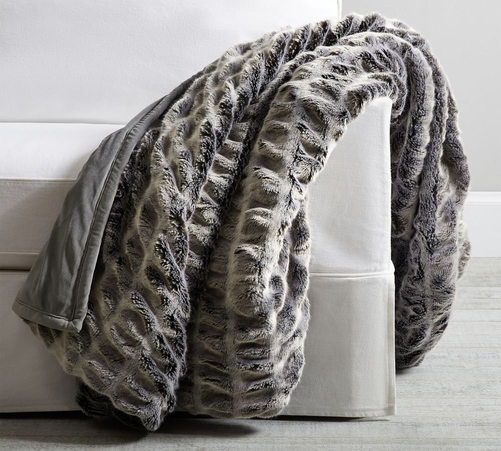 Faux Fur Ruched Throw, 60 x 80&amp;quot;, Gray Ombre | Pottery Barn (US)