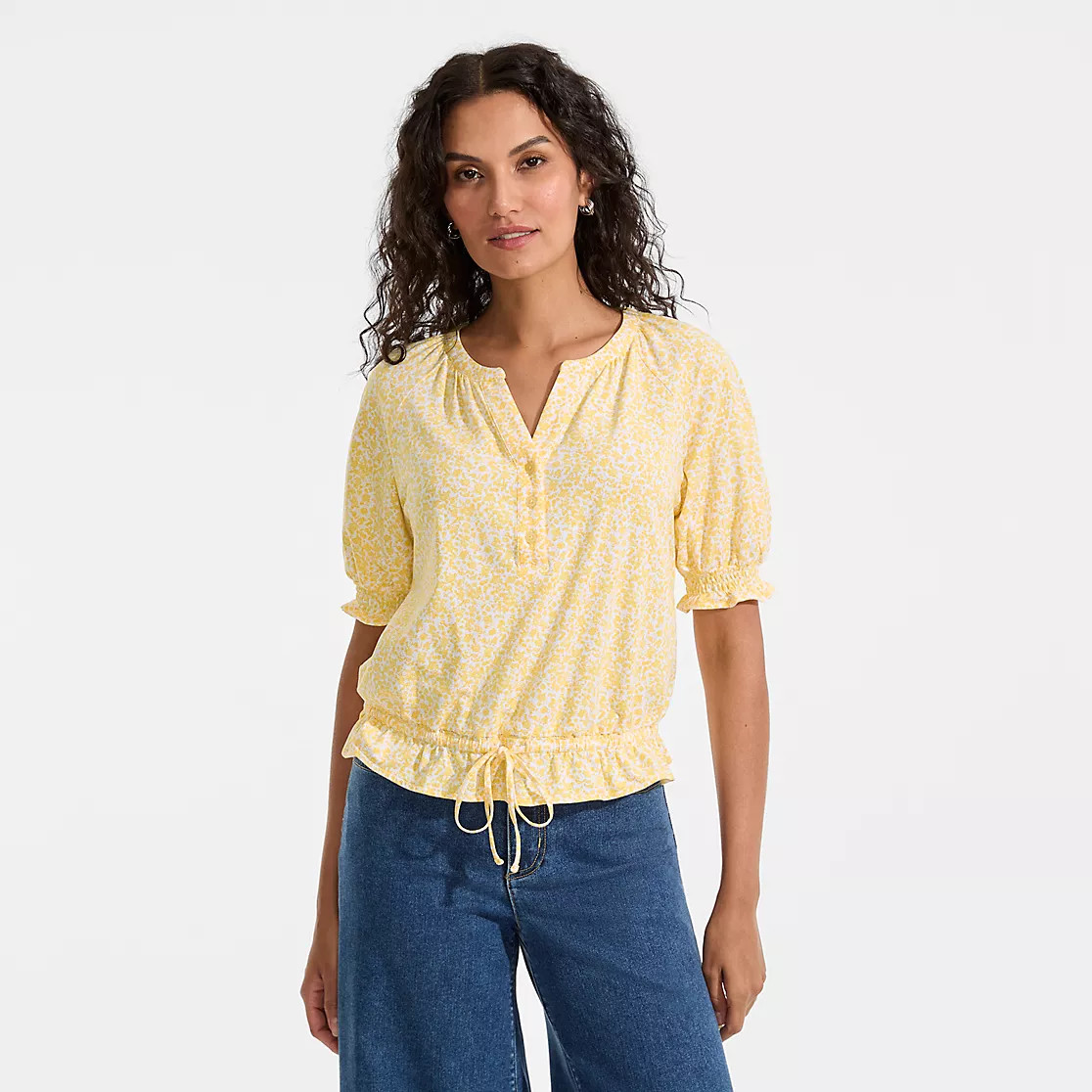 Women's Elbow Sleeve Lightweight Jersey Gathered Adjustable Hem Blouse | Lands' End (US)