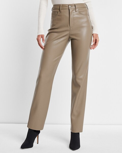 Super High Waisted Faux Leather Modern Straight Pant | Express