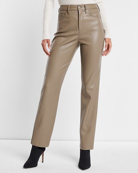 Super High Waisted Faux Leather Modern Straight Pant | Express