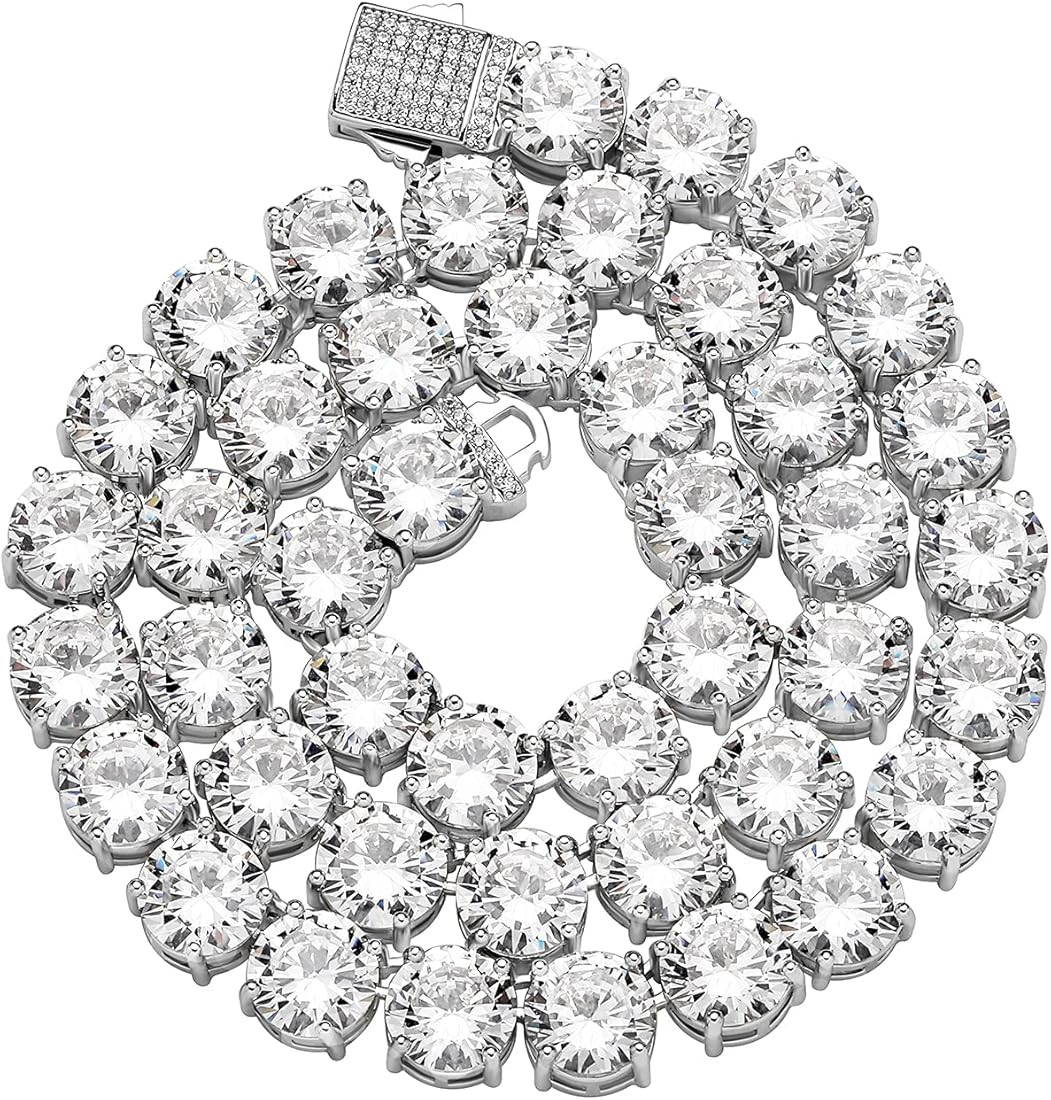 OYOGAA 1 Row Diamonds 10MM Tennis Necklace Chain 14K Gold Plated Full Iced Out Shiny Sparkle Hip ... | Amazon (US)