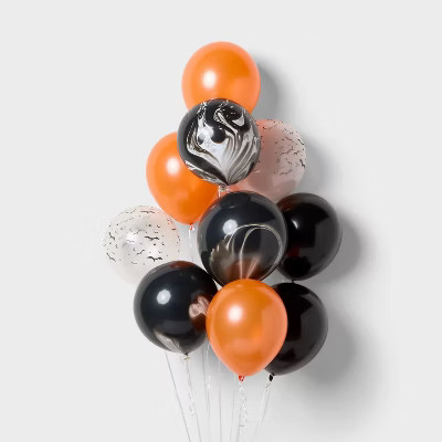 10ct Halloween Bats and Marble Mix Latex Balloon Pack Orange/Black - Spritz™ | Target