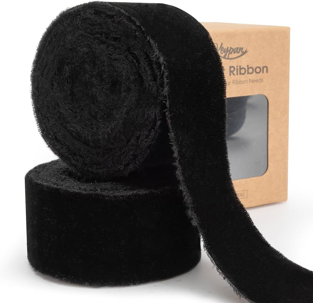 Black Velvet Ribbon 1-1/2 Inch x 6 Yd Handmade Frayed Vintage Ribbons for Christmas Tree Home Dec... | Amazon (US)