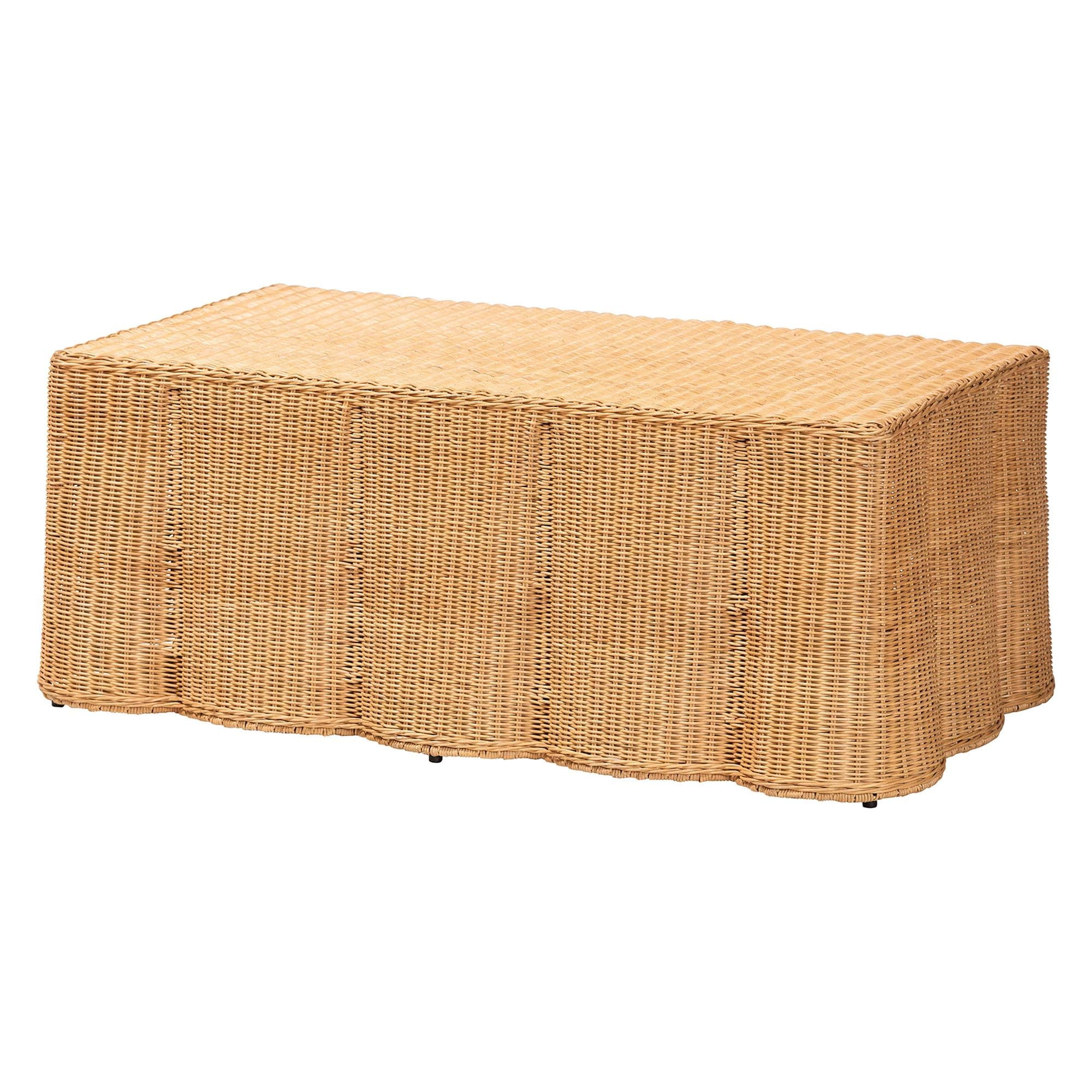 Bali & pari Palm Scalloped Rattan Coffee Table - Handwoven Wicker Rectangle Accent Table for Livi... | Amazon (US)