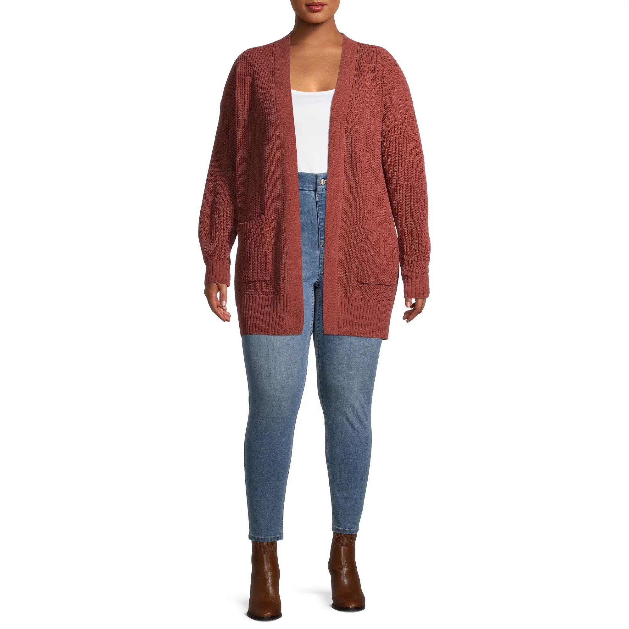 Terra & Sky Women's Plus Size Long Sleeve Cardigan Sweater with Pockets | Walmart (US)