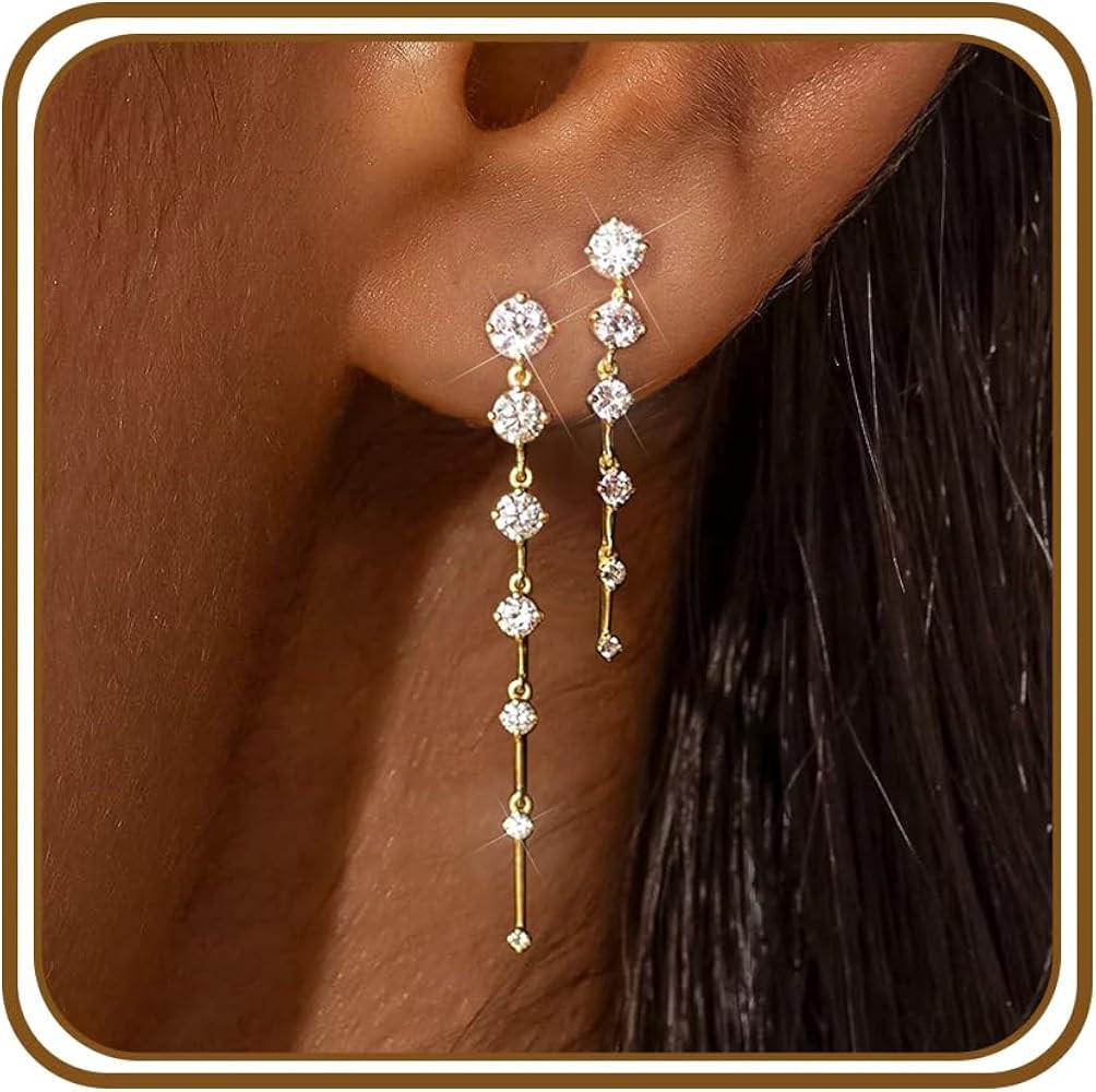 Lunvky Gold Silver Dangle Drop Diamond Wedding Prom Earrings for Women | Amazon (US)