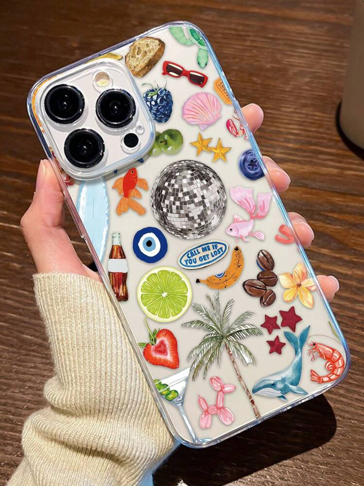 1PC Cocktail Glass Pattern Transparent TPU Full Protective Anti-Fall Anti-Fingerprint Phone Case ... | SHEIN