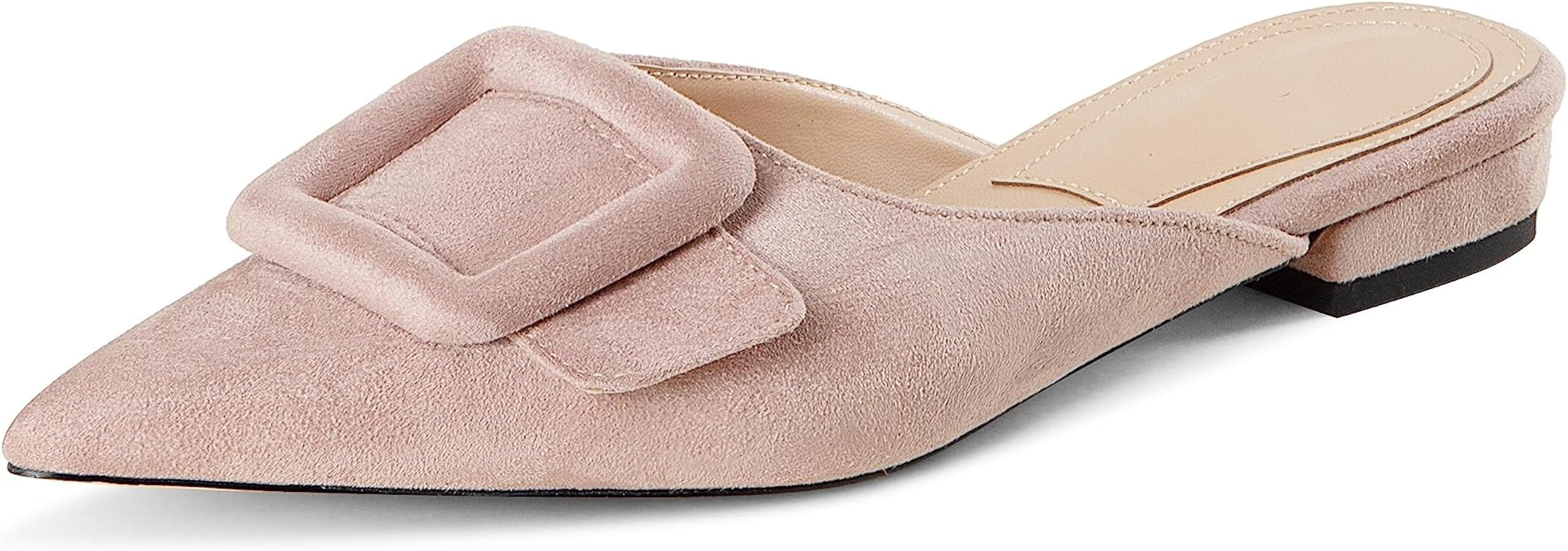 Kitten Heel Mules Sandals for Women Pointed Toe Square Buckle Backless Slip on Suede Stiletto Dre... | Amazon (US)