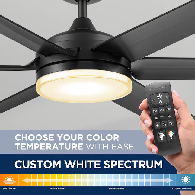 Harbor Breeze Queensdale 60-in Matte Black Color-changing Indoor/Outdoor Ceiling Fan with Light a... | Lowe's