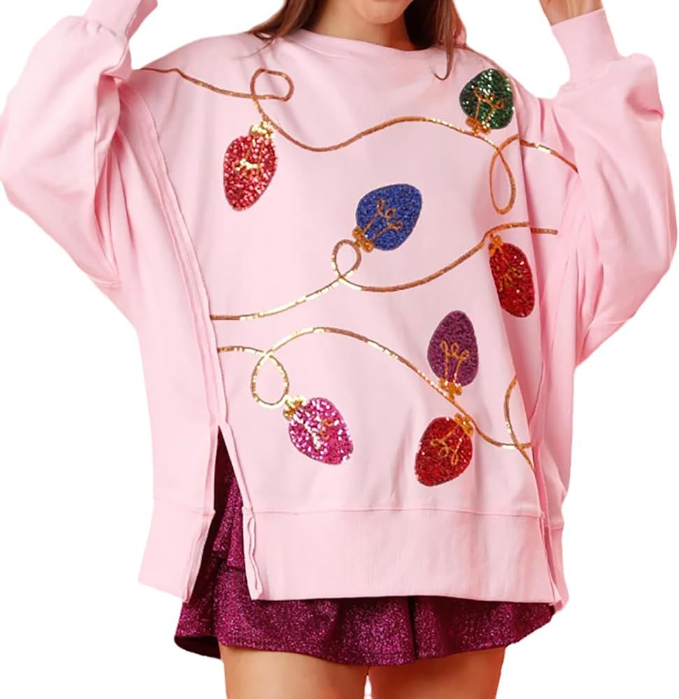 Glkaend Women's Sequin Christmas Sweatshirt Cute Funny Graphic Printed Casual Crewneck Long Sleev... | Amazon (US)