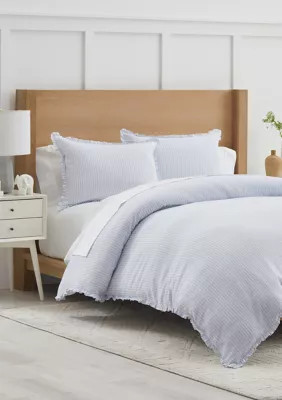 Crown & Ivy Blue Ruffle Trim Stripe Comforter | Belk