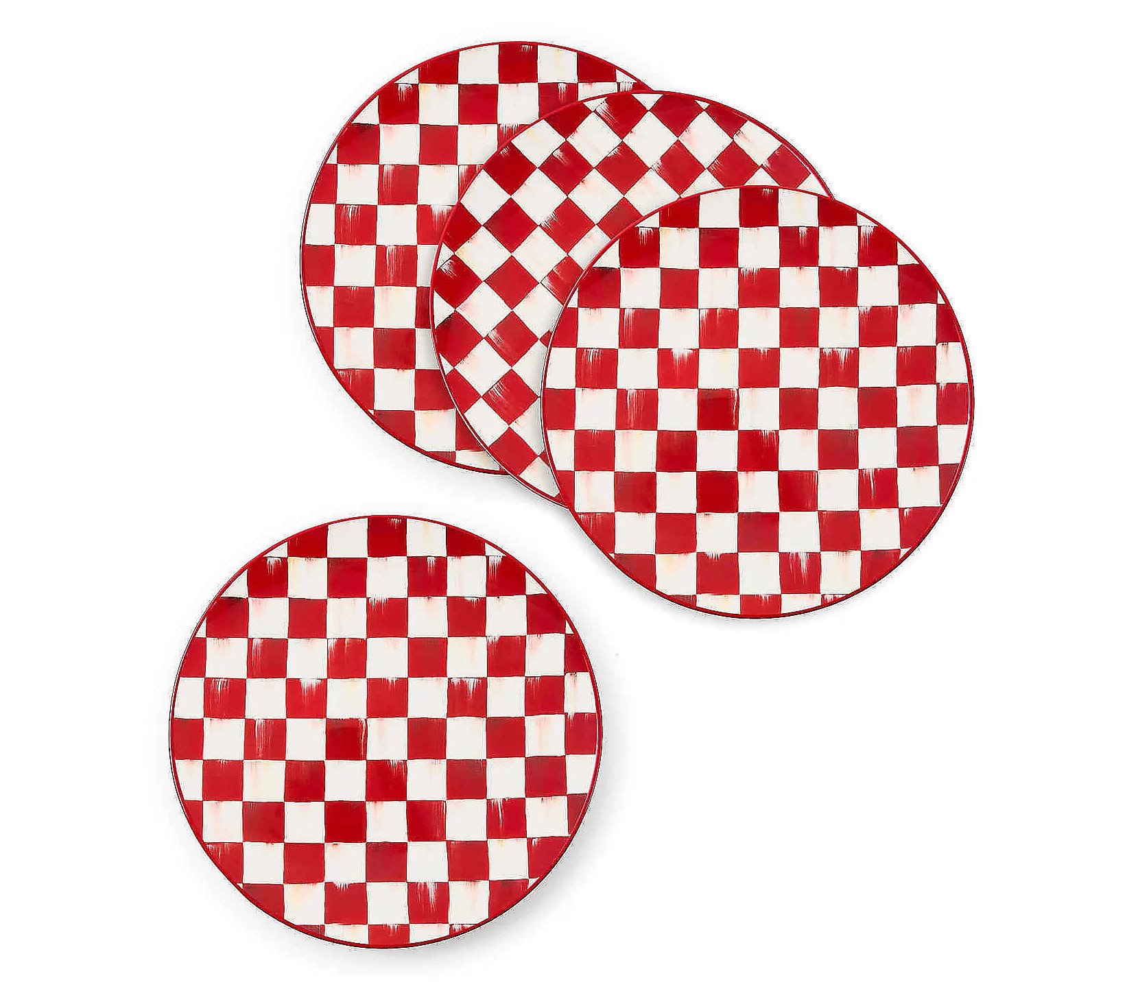 As Is MacKenzie-Childs Set (4) Cherry Check Dinner Plates | QVC