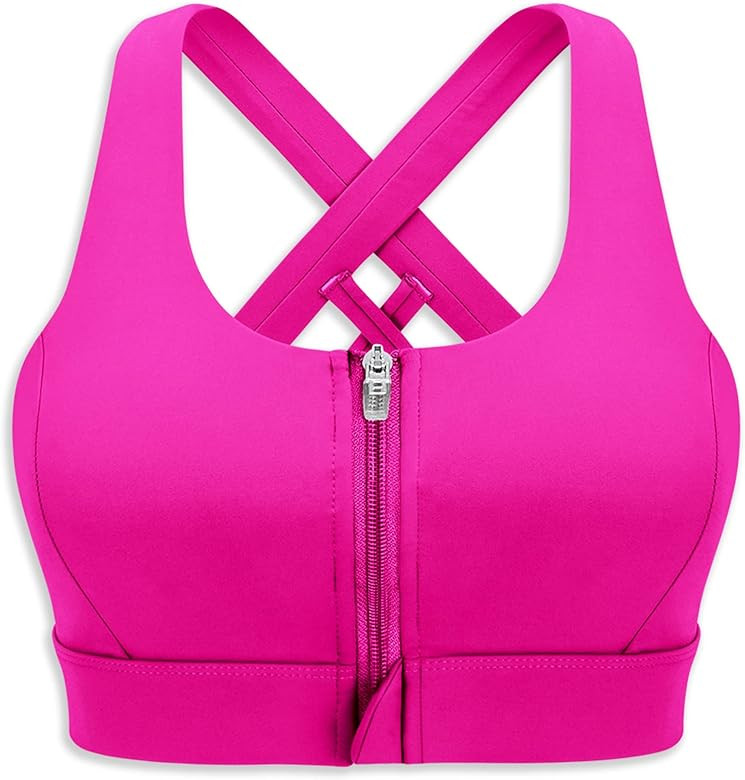Cordaw Zipper in Front Sports Bra High Impact Strappy Back Support Workout Top | Amazon (US)