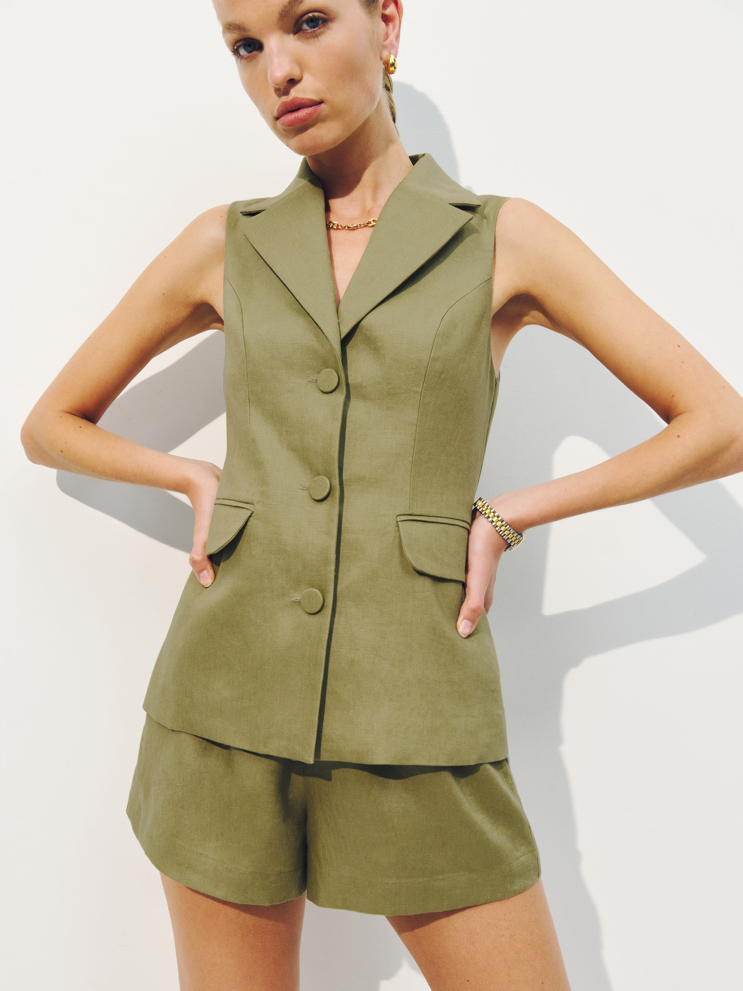Billie Linen Vest | Reformation (Global)